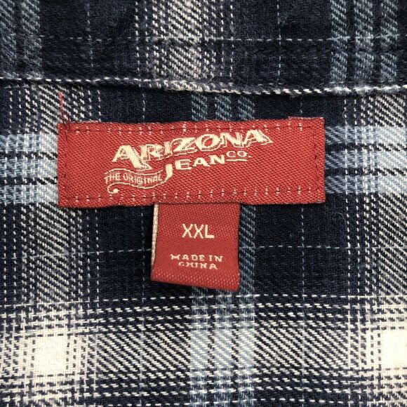 Arizona Jeans Co Mens Flannel Shirt XXL Blue Plaid 2 Chest Pockets Country - Picture 6 of 9